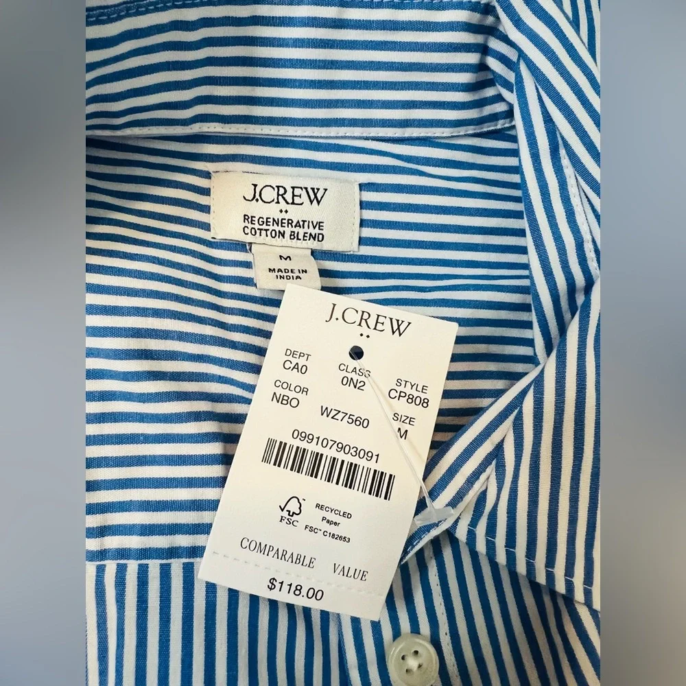 NWT! J. Crew Navy Striped Bow Button-Up Shirt in Color Banker Stripe Size Medium - Picture 5 of 8